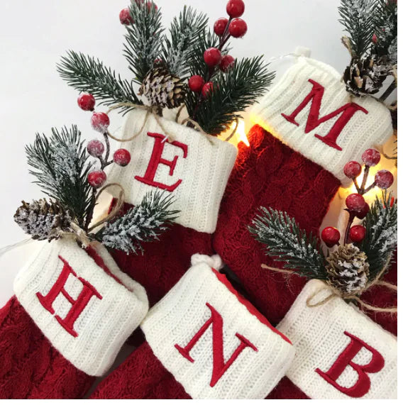 Woolen Knitted Christmas Letter Socks Decoration Pendant