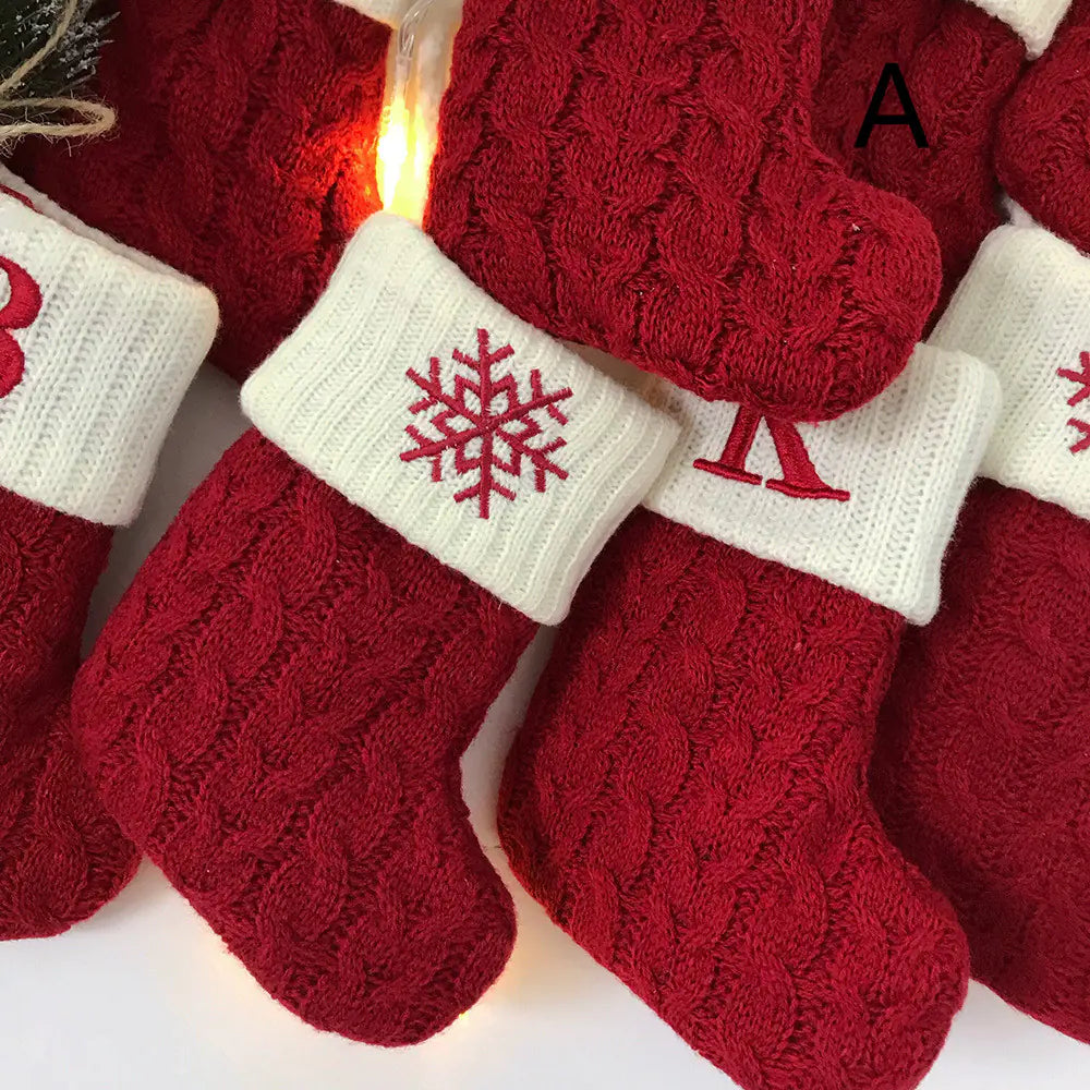 Woolen Knitted Christmas Letter Socks Decoration Pendant